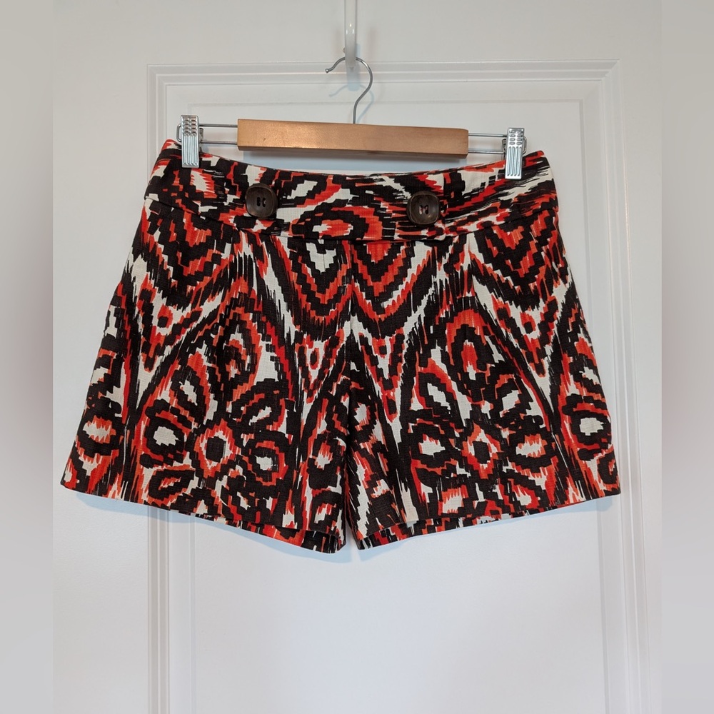 Milly of New York Women’s Ikat Button Printed Shorts Orange Red Black Size 4